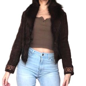 Y2k penny lane shaggy genuine vintage Steve Madden embroidered suede coat